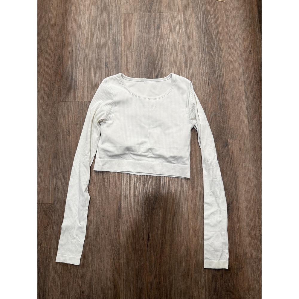 Lululemon Ebb to‎ Street Long Sleeve Crop Top White Ribbed Knit Size 4-6